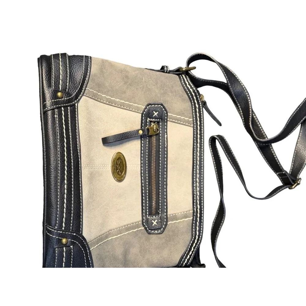 Dove BOC Cronton Crossbody Bag Gray Black Faux Leather‎ Medium Purse Adjustable